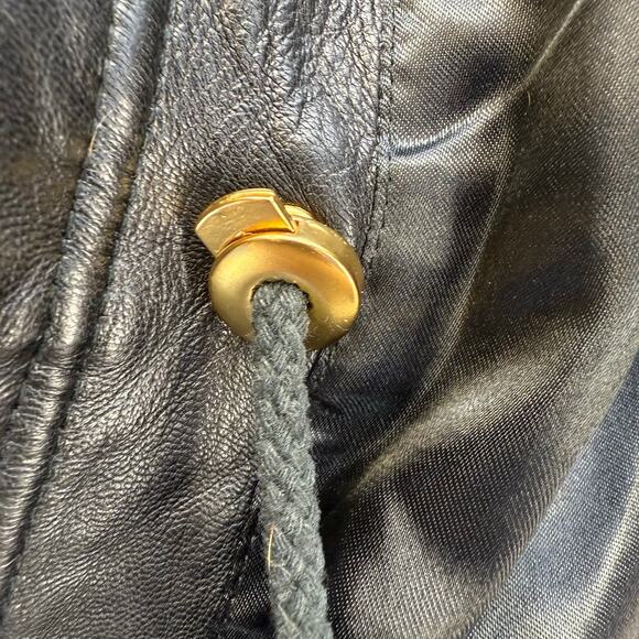 Worthington Leather Parka Women's L Black Lamb Skin Dyed Fox Fur Trim Hood EUC - Picture 7 of 14